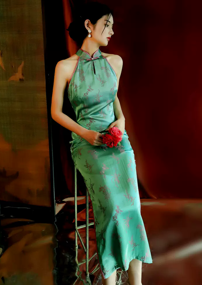 Emerald Blossom | Satin Qipao Dress (翡翠花开)