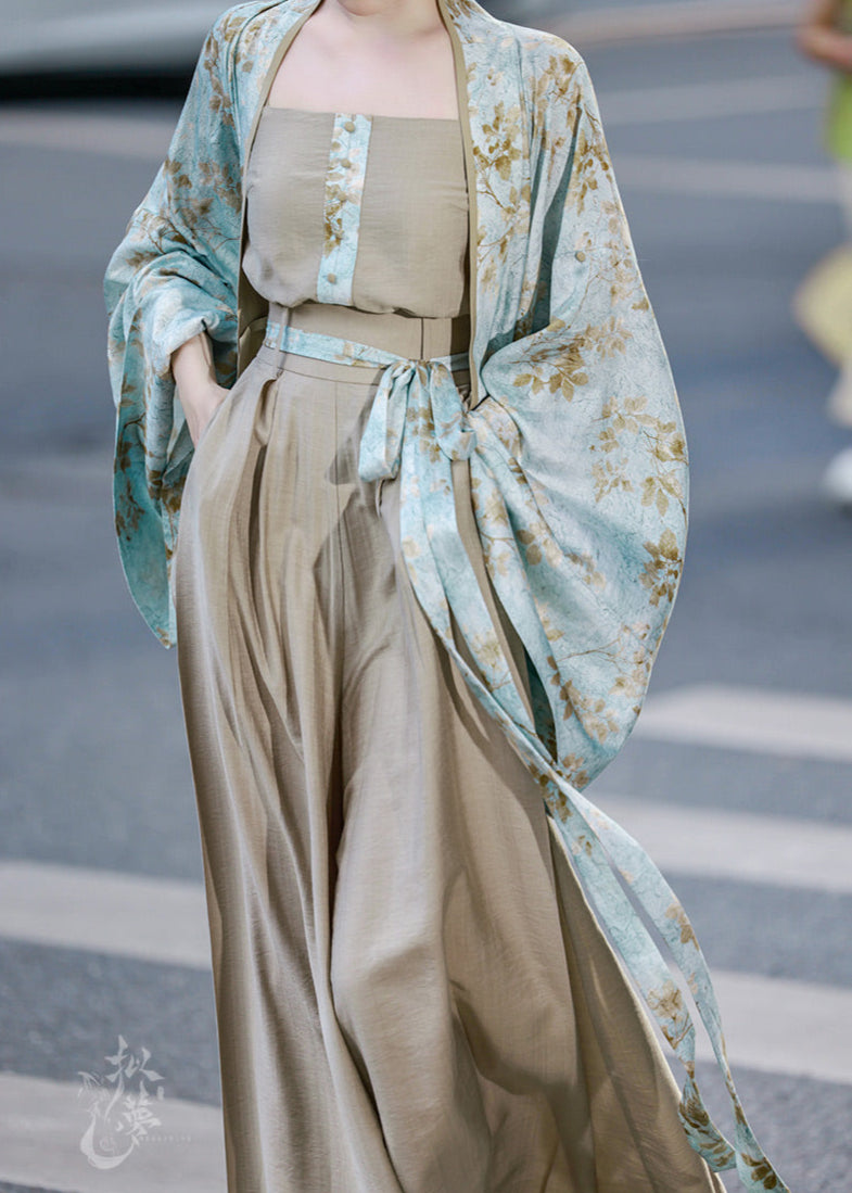 Floral Cyan | Modern 3-Piece Pants Set (花青)