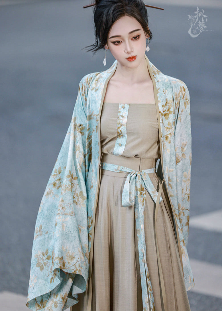 Floral Cyan | Modern 3-Piece Pants Set (花青)