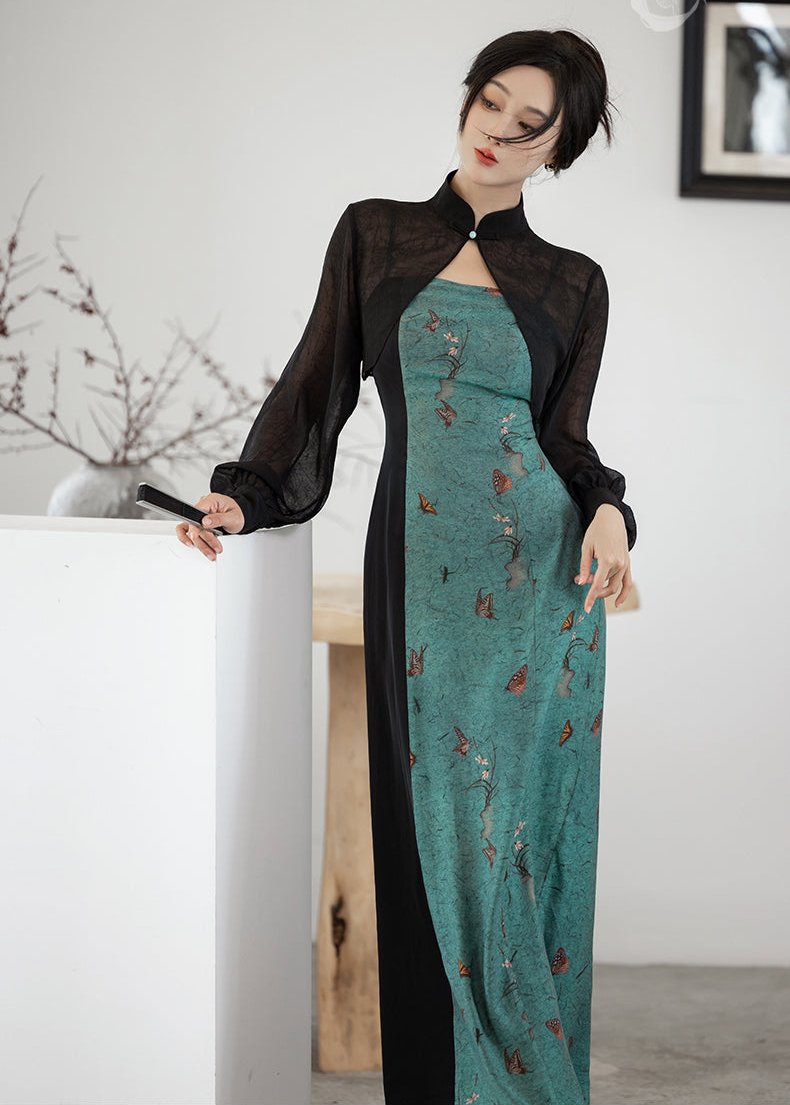 Azure Smoke | Modern 2-Pieces Qipao Dress (青烟)