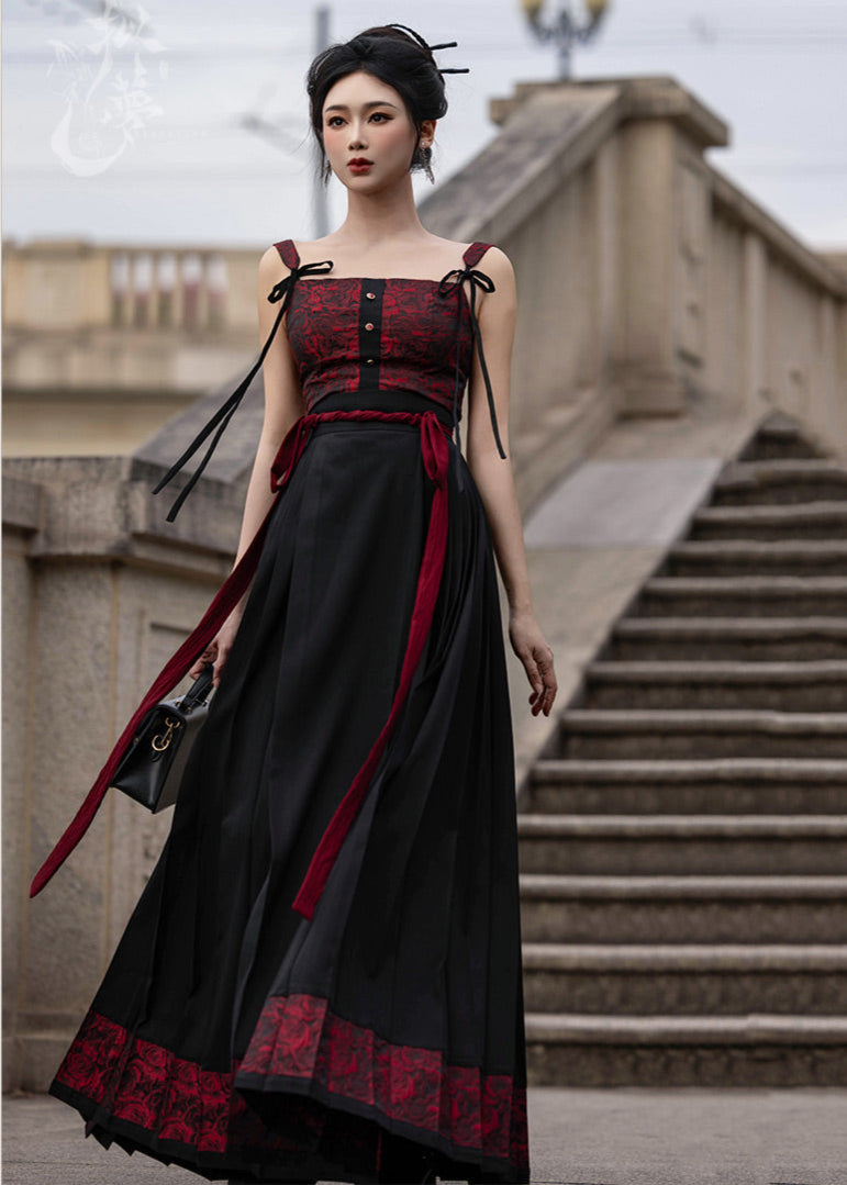 Crimson Dusk | 3-Piece Modern Hanfu (夜色红蕾)