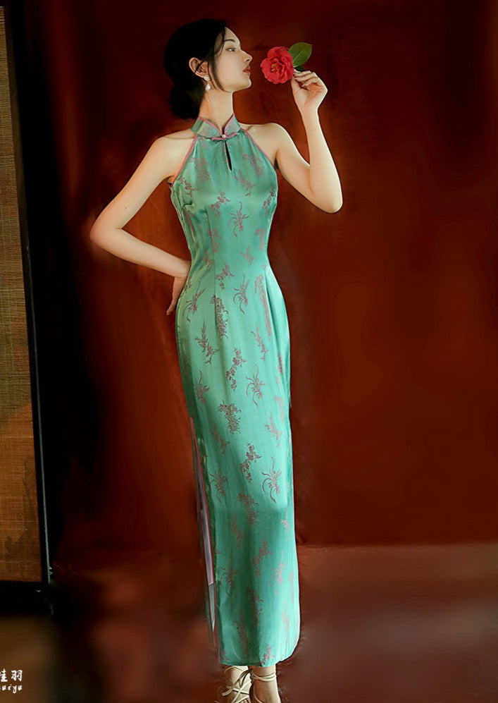 Emerald Blossom | Satin Qipao Dress (翡翠花开)