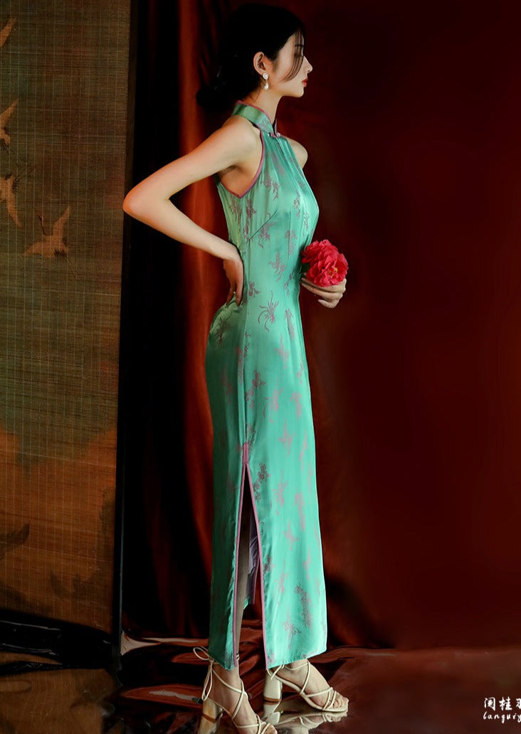 Emerald Blossom | Satin Qipao Dress (翡翠花开)
