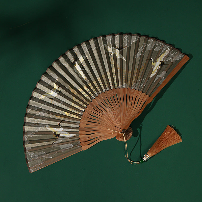 Flying Crane | Folding Tassels Fan