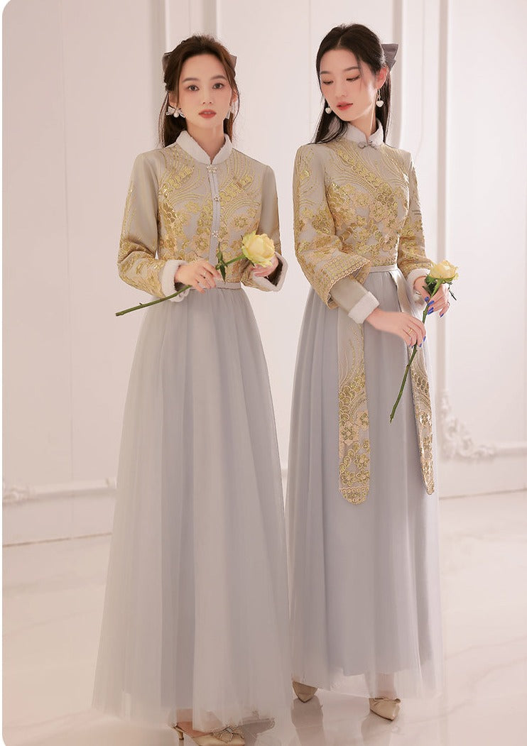 Bridesmaids Gray Chinese Style Dress (BM07)