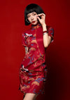 Maple Crane | Printed Mini Qipao Dress (枫鹤)