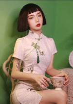 Maple | Embroidered Mini Qipao Dress (白枫)