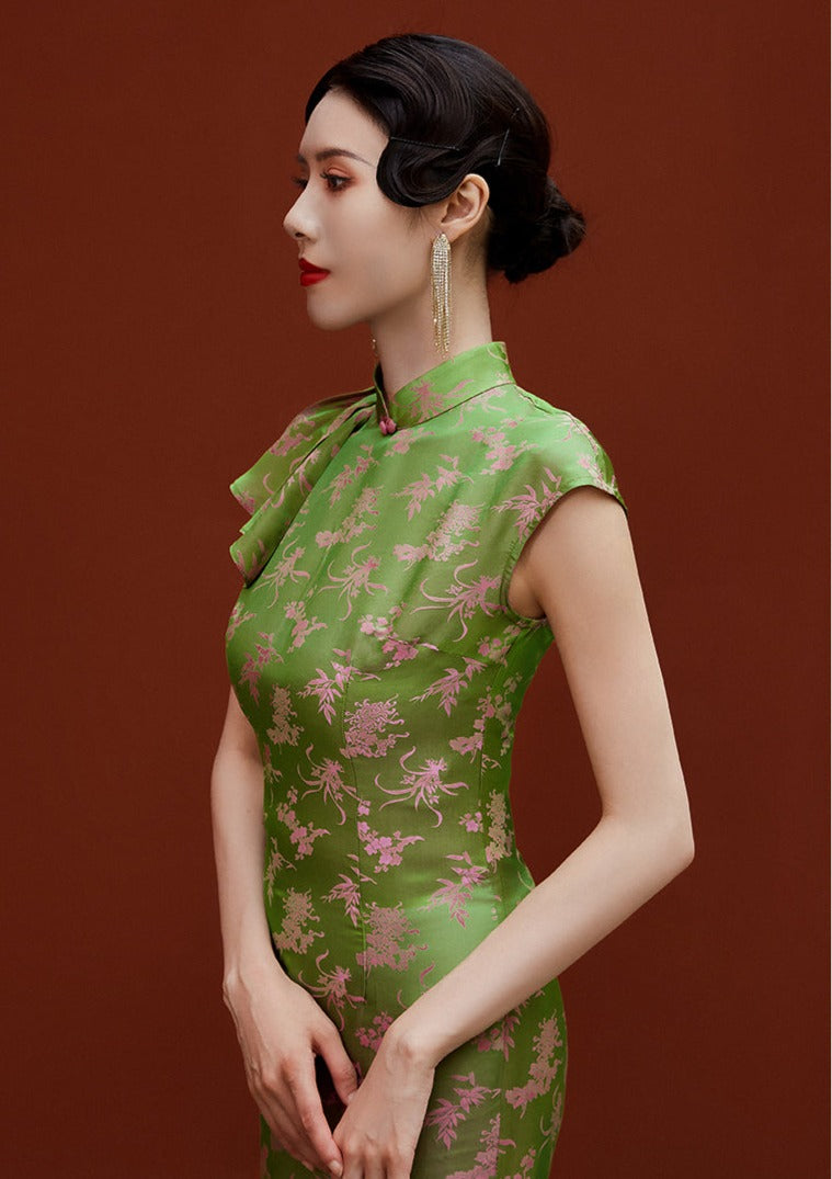 Green Silk Qipao Dress(桃粉柳绿)
