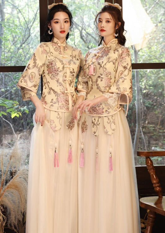 Bridesmaids Gold Chinese Style Dress (BM012)