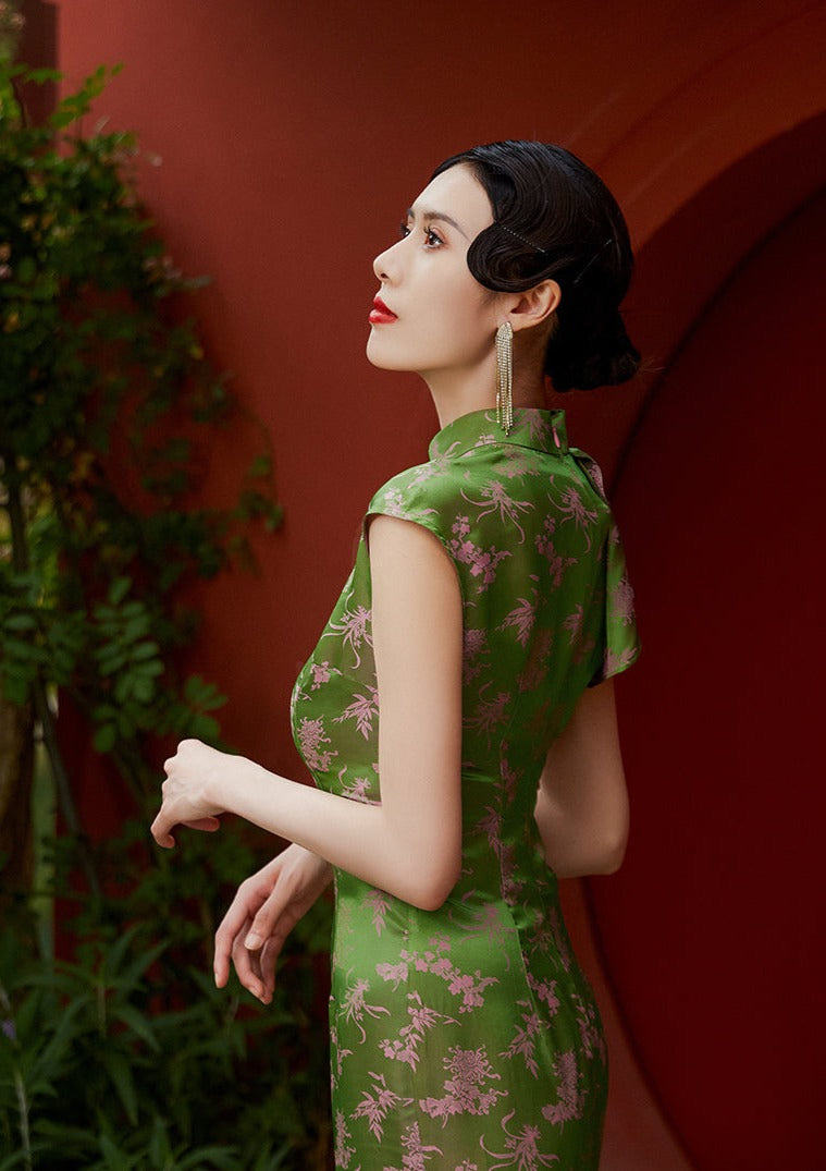 Green Silk Qipao Dress(桃粉柳绿)