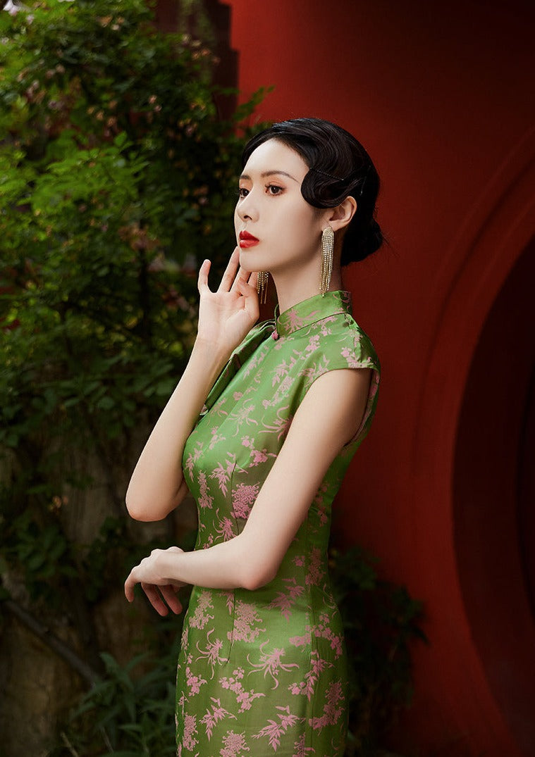 Green Silk Qipao Dress(桃粉柳绿)