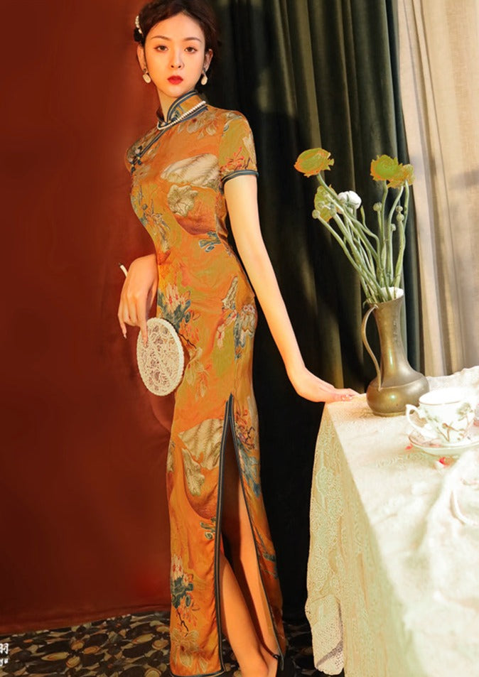 Royal Gardenia | Printed Yellow Qipao (御花园)