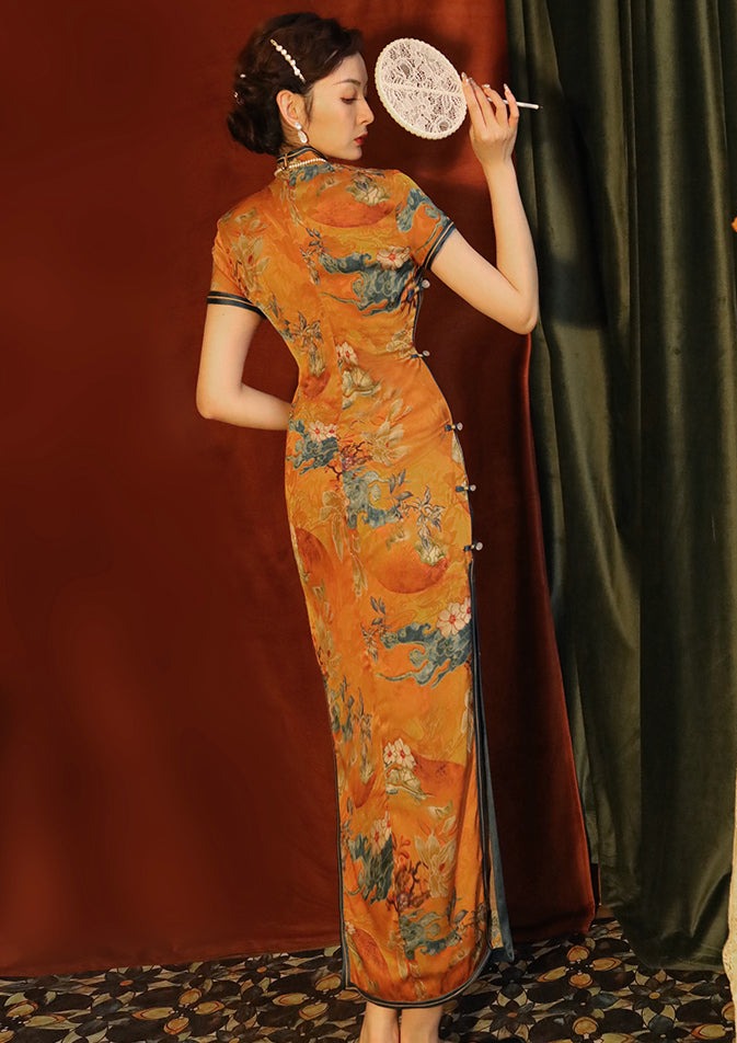 Royal Gardenia | Printed Yellow Qipao (御花园)