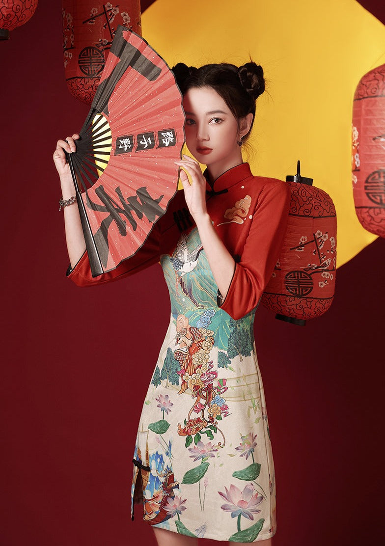 Lotus Crane | Winter Qipao Dress (冬鹤)