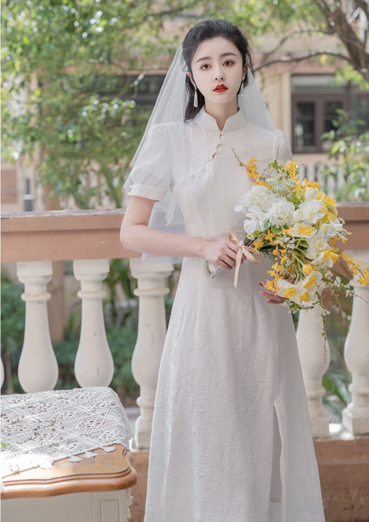 White Bridal Qipao Dress (WQP02) S / White