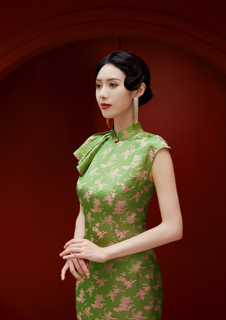 Green Silk Qipao Dress(桃粉柳绿)
