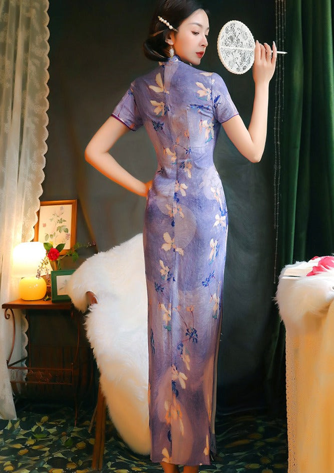 Purple Magnolia | Printed Linen Qipao (紫玉兰)