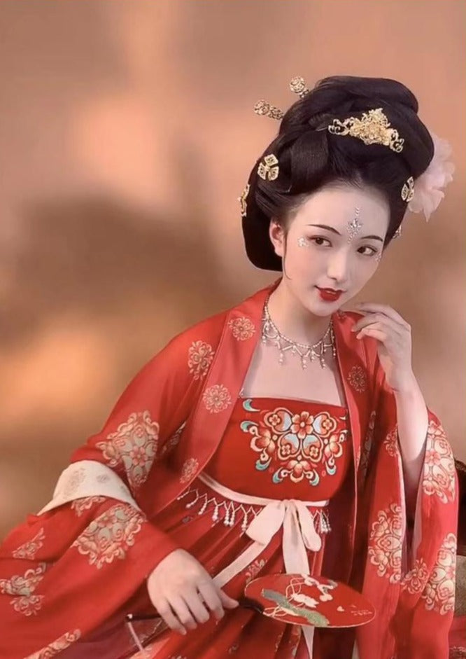 red chinese hanfu dress Traditional Red Chinese Dress Winter Modern Hanfu