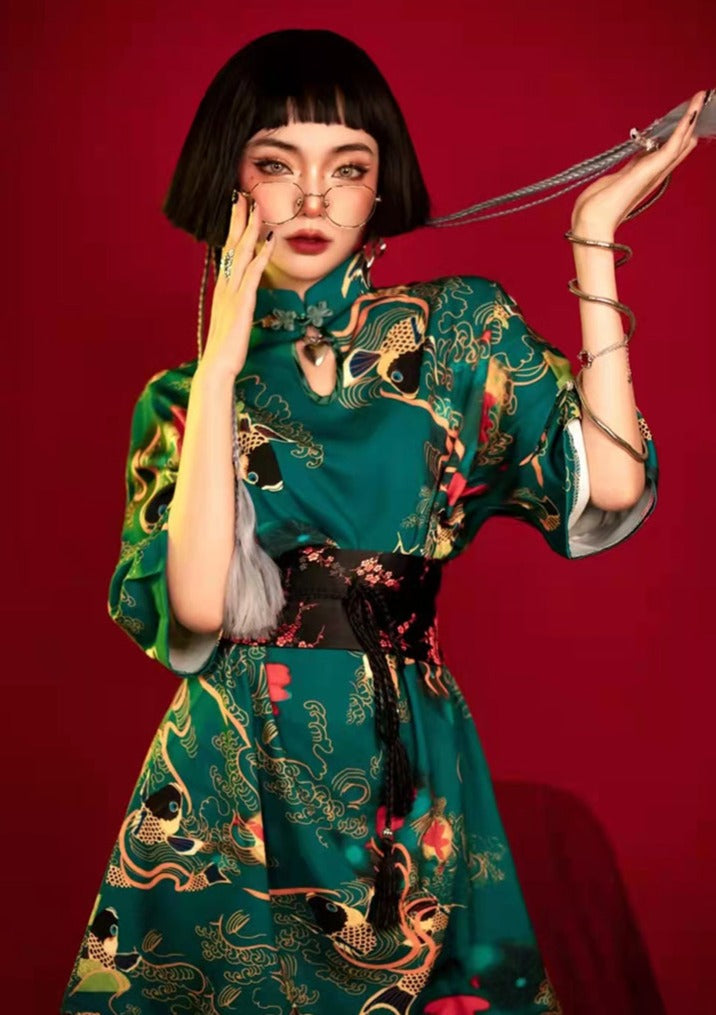 Green Koi | Mini Qipao Dress (绿锦鲤)