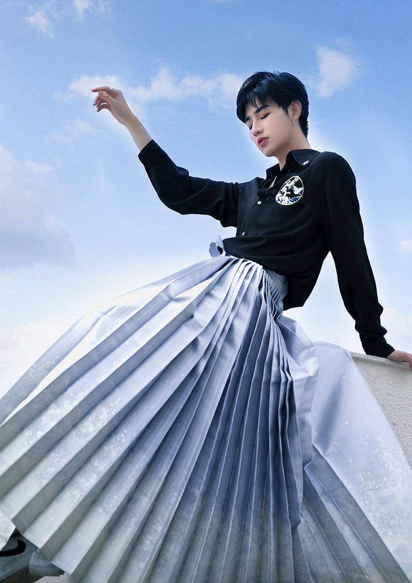 Waves | Modern Unisex Black Blouse (踏浪)