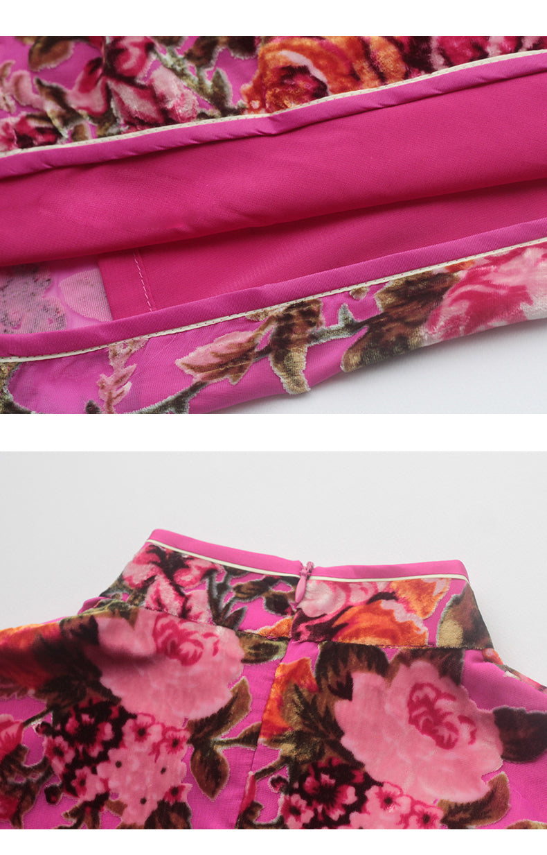 Pink Rose | Vintage Velvet Qipao (红玫瑰)