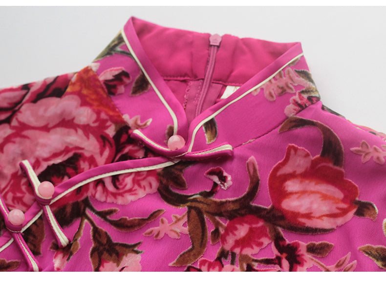 Pink Rose | Vintage Velvet Qipao (红玫瑰)