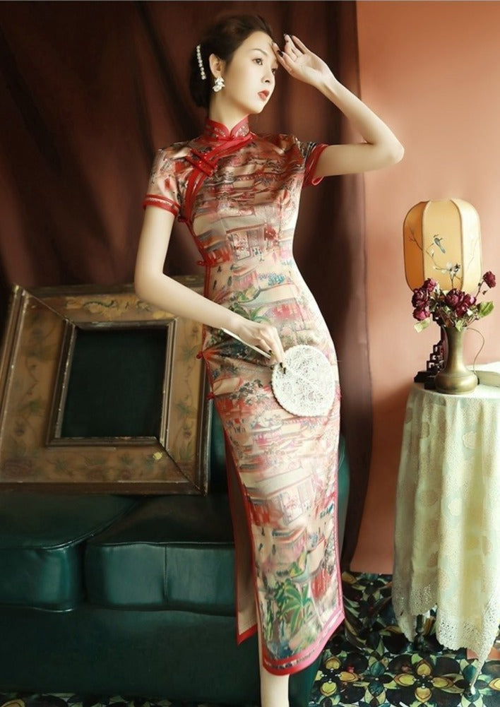 Meiling | Painting Satin Qipao (MeilRedPtn)