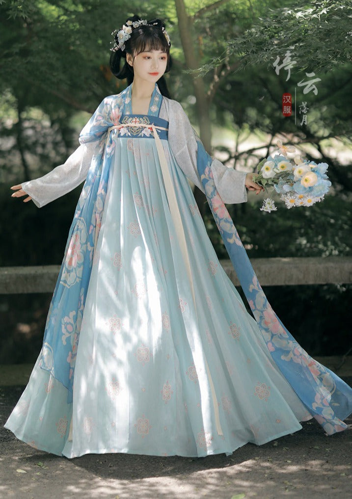 Spring Tail | 3-Pieces Tang Pink / Blue Hanfu (春瑶)
