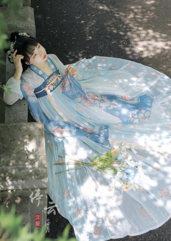 Spring Tail | 3-Pieces Tang Pink / Blue Hanfu (春瑶)