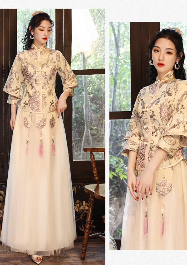 Bridesmaids Gold Chinese Style Dress (BM012)