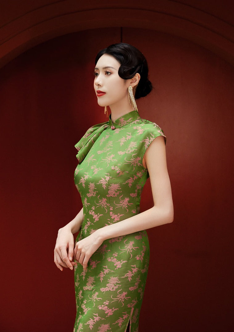 Green Silk Qipao Dress(桃粉柳绿)