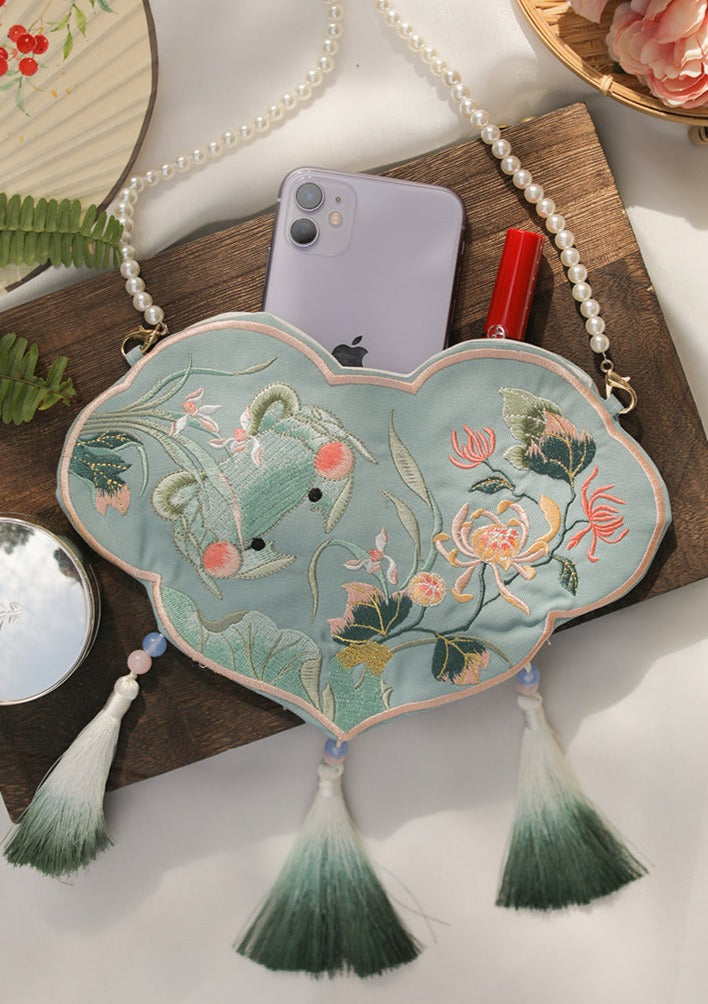 Crab | Blue Embroidered Bag