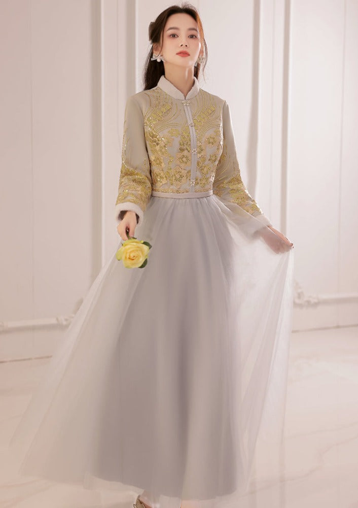 Bridesmaids Gray Chinese Style Dress (BM07)