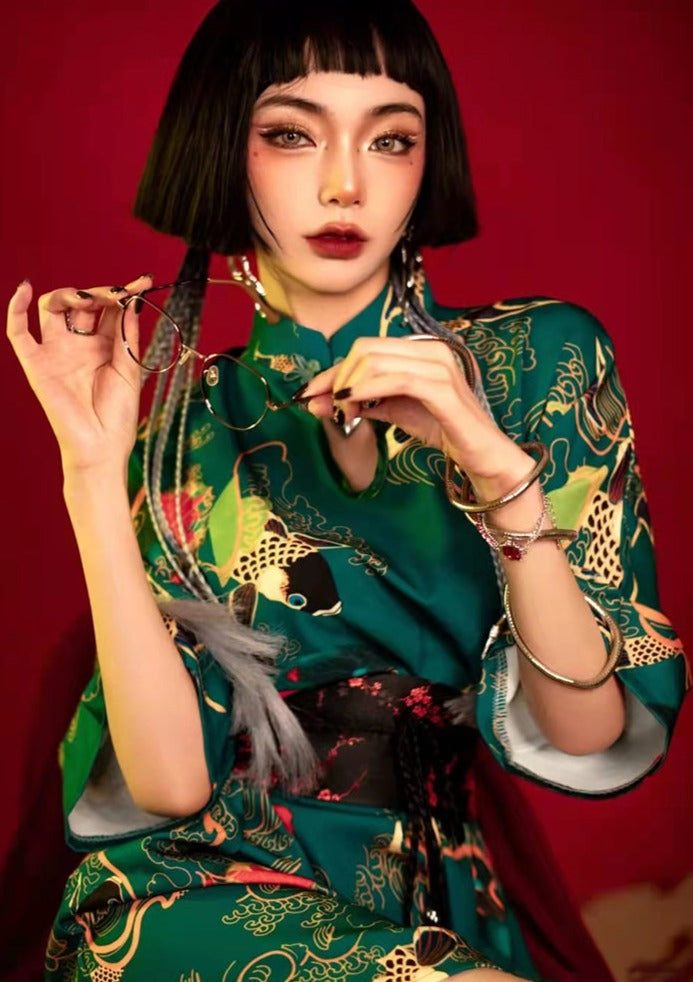 Green Mini Qipao/Cheongsam Dress L Green Mini Qipao/Cheongsam Dress L