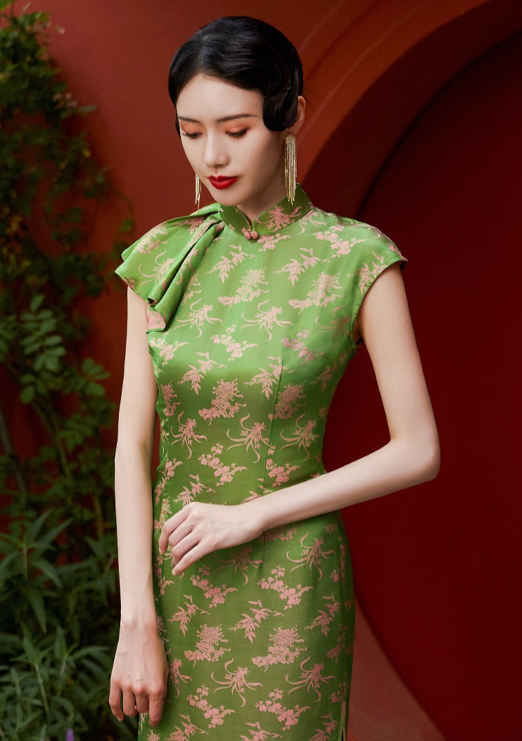 Green Silk Qipao Dress(桃粉柳绿)