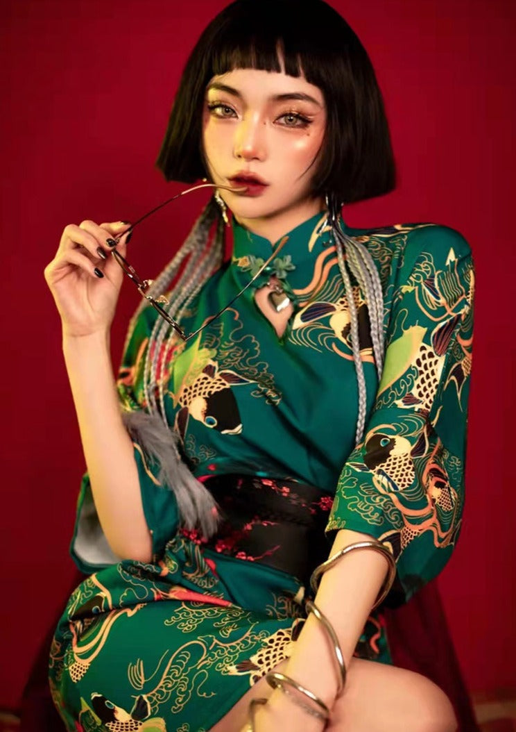 Green Koi | Mini Qipao Dress (绿锦鲤)