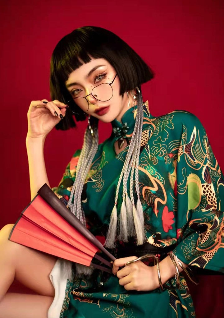 Green Koi | Mini Qipao Dress (绿锦鲤)