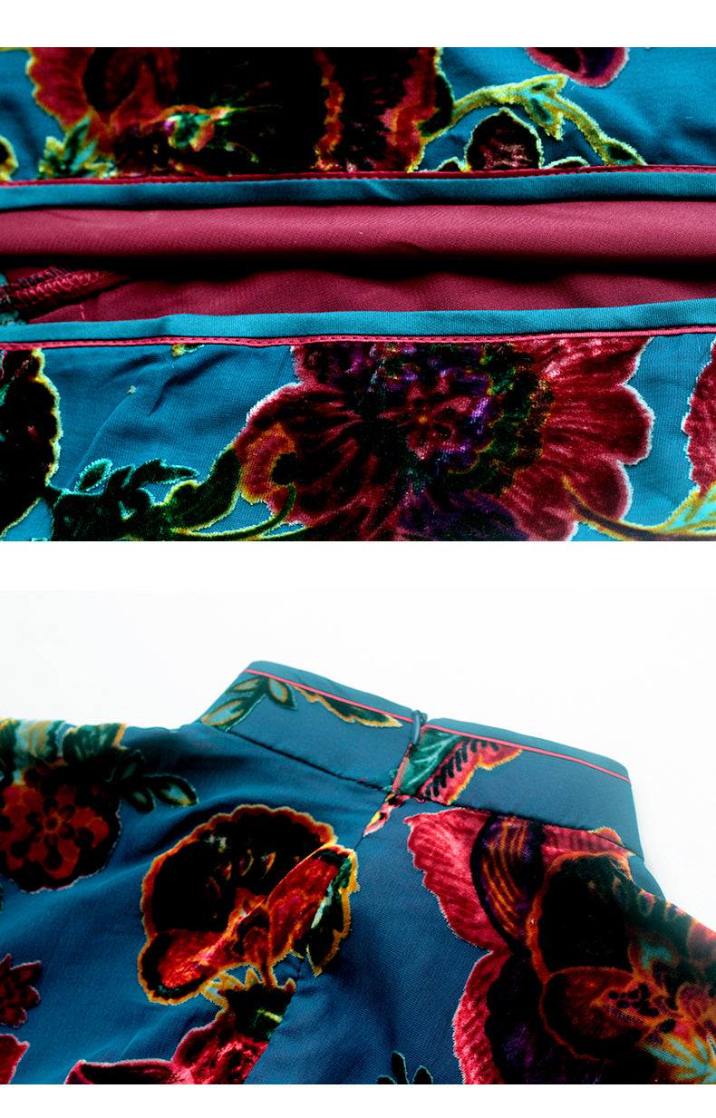 Camellia | Vintage Velvet Qipao (蓝山茶)