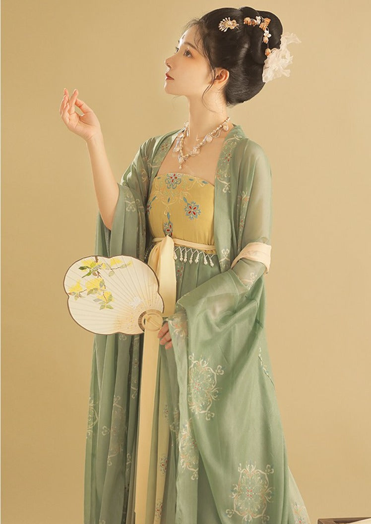 Kanzashi Flower | Green Hanfu Dress (簪花)