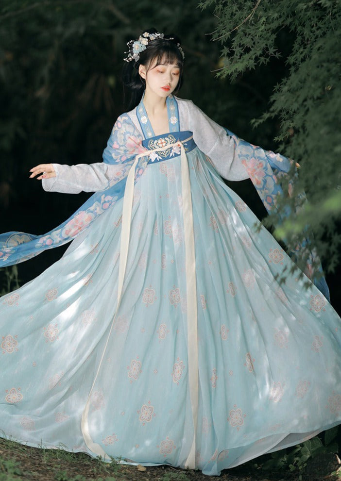 Spring Tail | 3-Pieces Tang Pink / Blue Hanfu (春瑶)