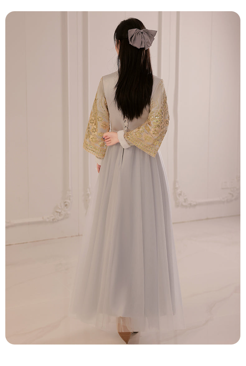 Bridesmaids Gray Chinese Style Dress (BM07) S / Two Layers / Gray Bridesmaids Gray Chinese Style Dress (BM07) S / Two Layers / Gray