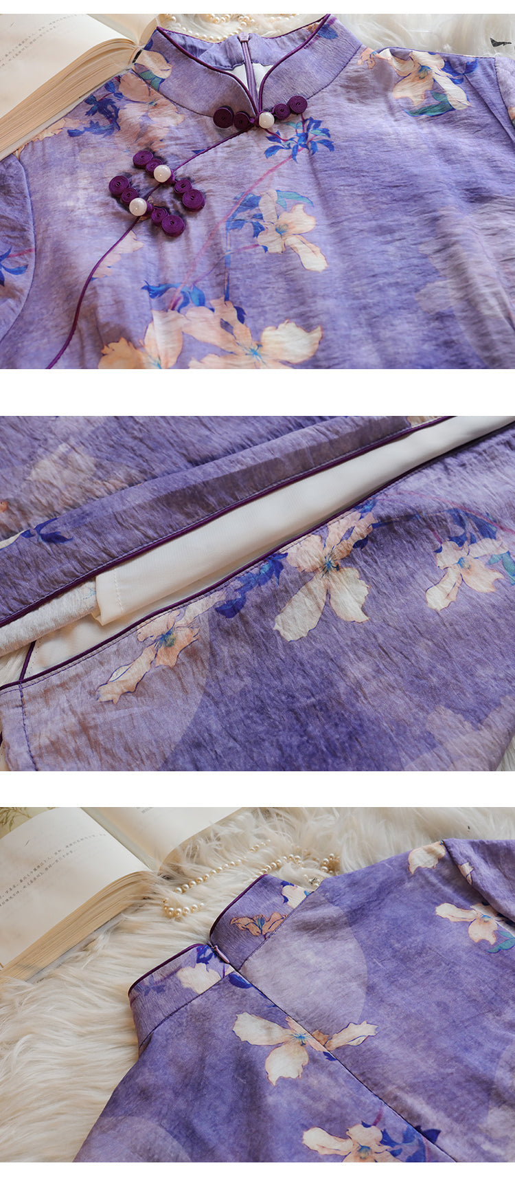 Purple Magnolia | Printed Linen Qipao (紫玉兰)