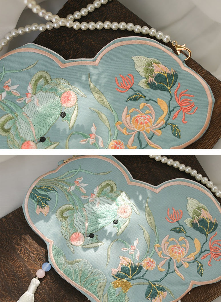 Crab | Blue Embroidered Bag