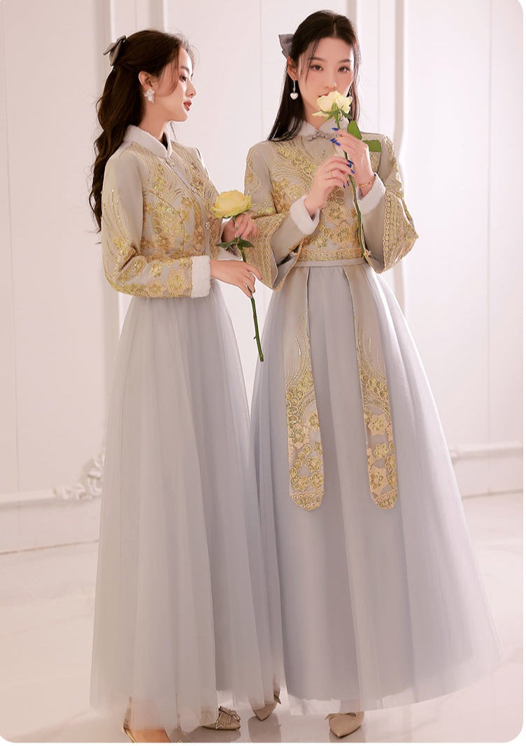 Bridesmaids Gray Chinese Style Dress (BM07)