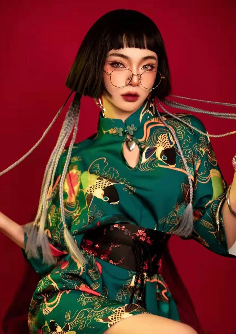 Green Koi | Mini Qipao Dress (绿锦鲤)