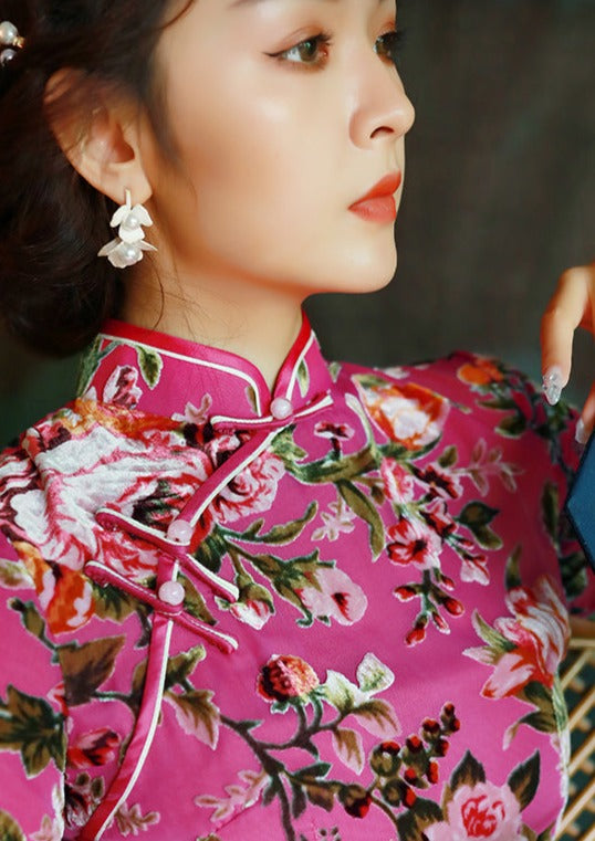 Pink Rose | Vintage Velvet Qipao (红玫瑰)