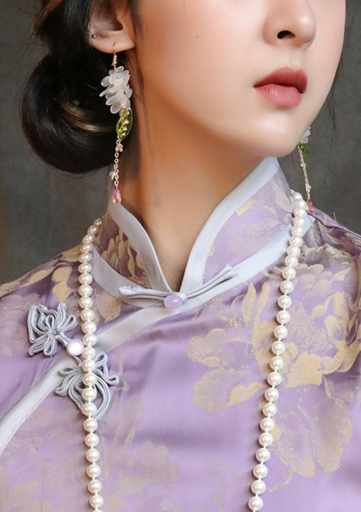Purple Peony | Printed Satin Qipao (紫牡丹)