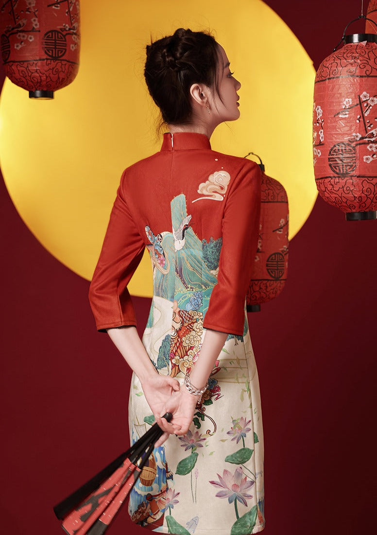 Lotus Crane | Winter Qipao Dress (冬鹤)