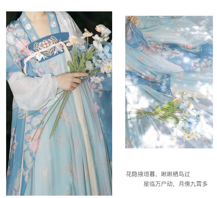 Spring Tail | 3-Pieces Tang Pink / Blue Hanfu (春瑶)