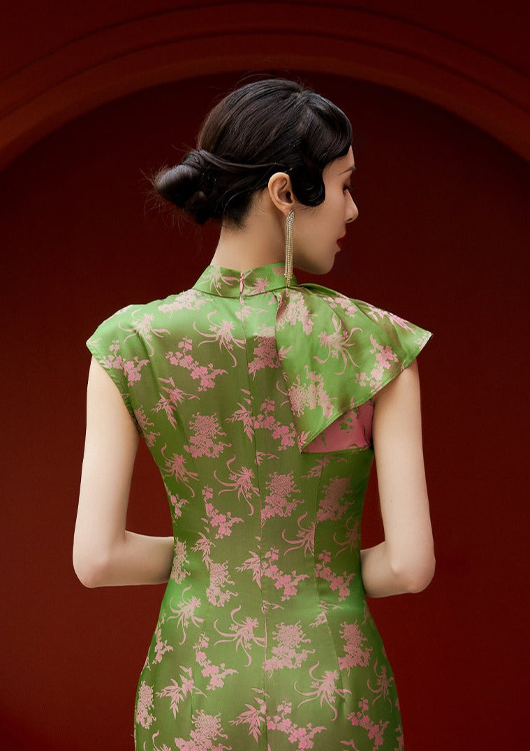 Green Silk Qipao Dress(桃粉柳绿)